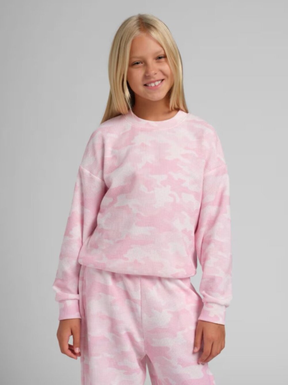 NWOT Comfrt Kids' Pink Camo Top - Cotton Long Sleeve Waffle Knit